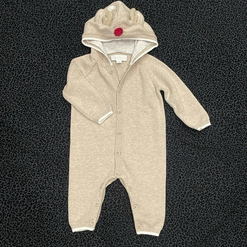 The Little White Company Baby Knitted Romper Organic Cotton 0-3 Months Reindeer
